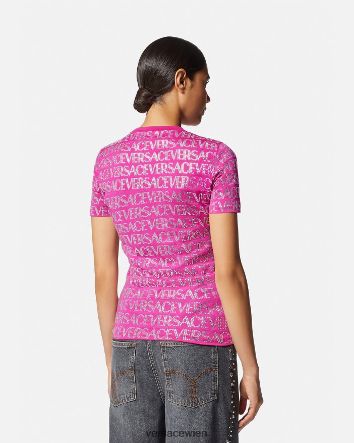 Fuchsie Allover-T-Shirt mit Kristallen Versace Frauen Kleidung 8N4XJD146