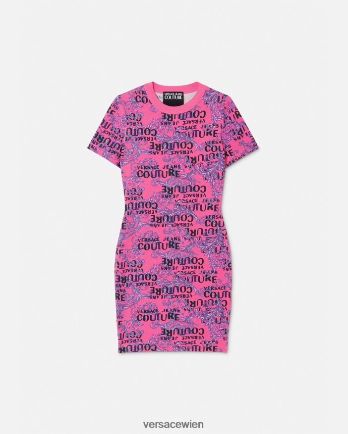 Fuchsie Couture-T-Shirt-Kleid mit Logo Versace Frauen Kleidung 8N4XJD2184