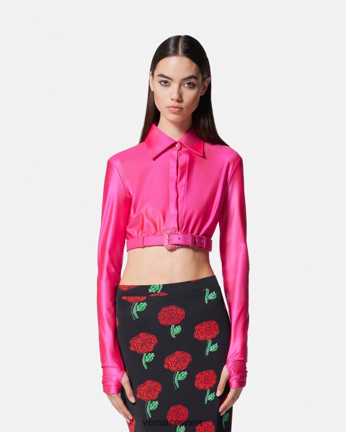 Fuchsie Crop-Shirt mit barocker Schnalle Versace Frauen Kleidung 8N4XJD2218