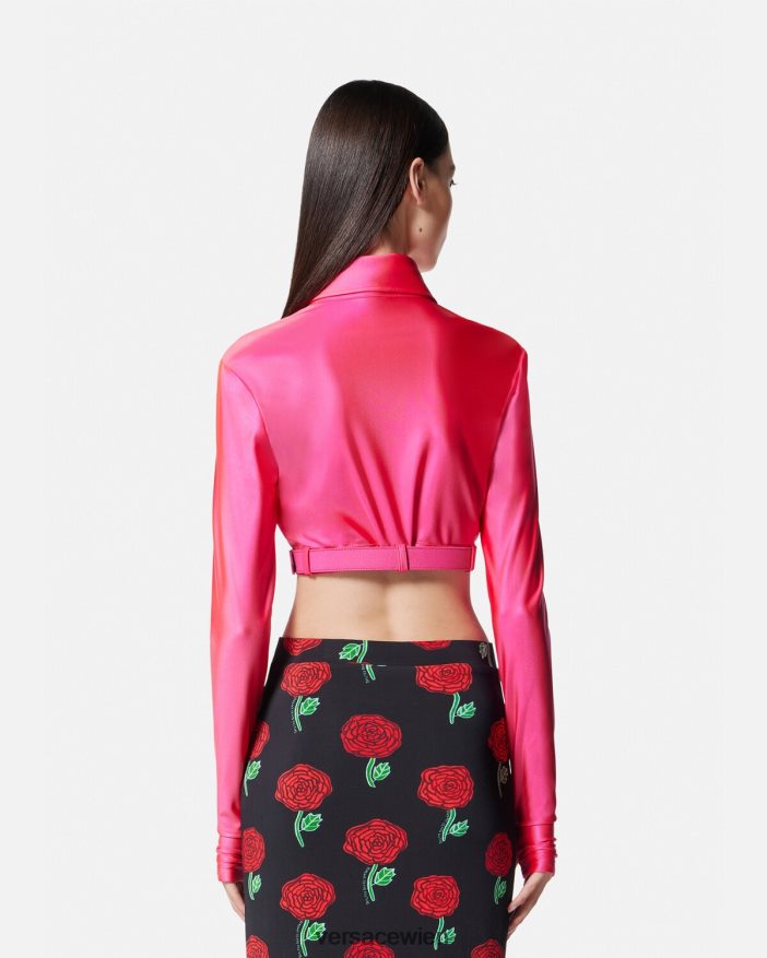 Fuchsie Crop-Shirt mit barocker Schnalle Versace Frauen Kleidung 8N4XJD2218