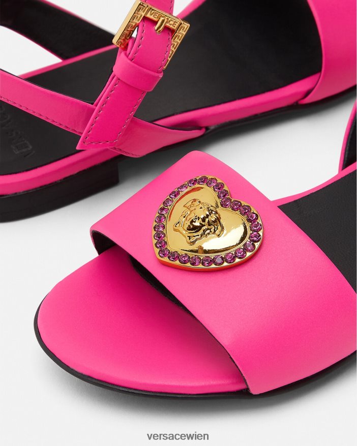 Fuchsie Sandalen mit Kristallherz und Medusa Versace Kinder Schuh 8N4XJD2040