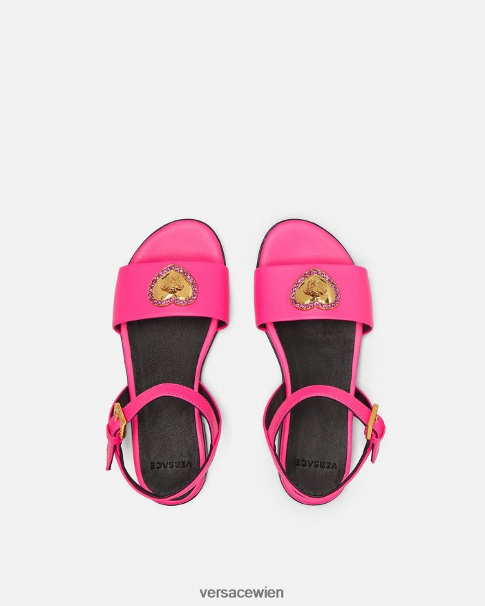 Fuchsie Sandalen mit Kristallherz und Medusa Versace Kinder Schuh 8N4XJD2040