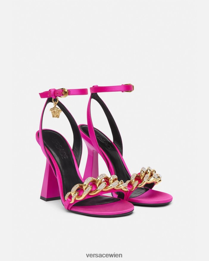 Fuchsie Sandaletten mit Medusa-Kette und hohem Absatz Versace Frauen Schuh 8N4XJD462