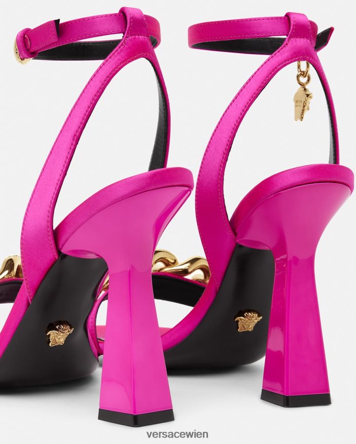 Fuchsie Sandaletten mit Medusa-Kette und hohem Absatz Versace Frauen Schuh 8N4XJD462