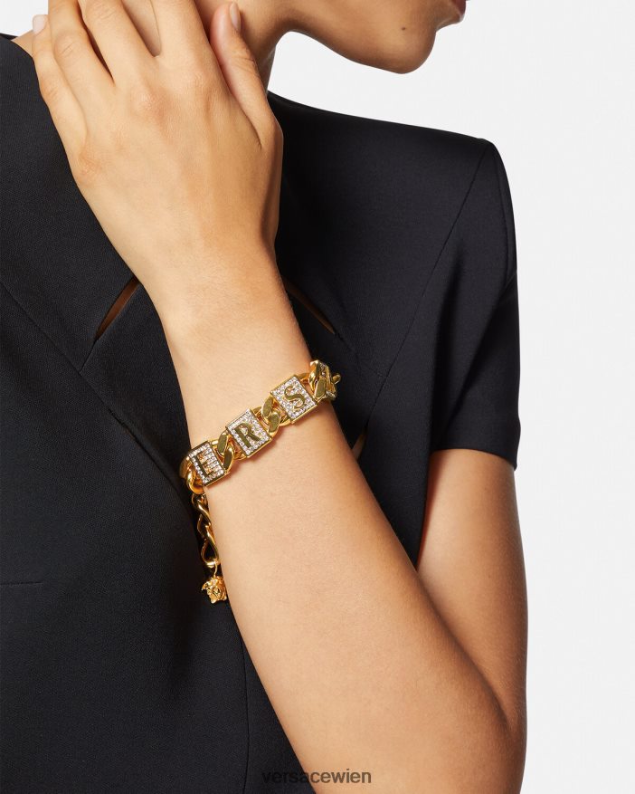 Gold Armband mit Kristallfliesen Versace Frauen Zubehör 8N4XJD811