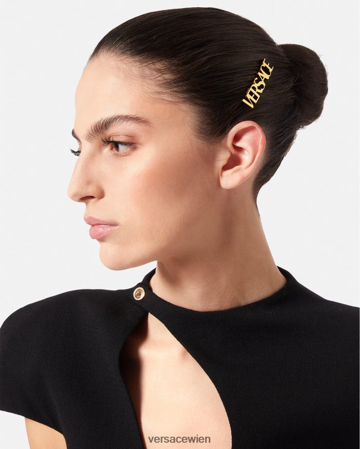 Gold Haarspange mit Logo links Versace Frauen Zubehör 8N4XJD849