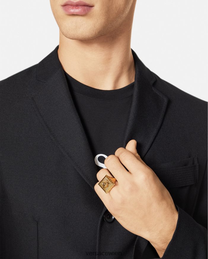 Gold Quadratischer Ring mit Medusa Versace Männer Zubehör 8N4XJD1691