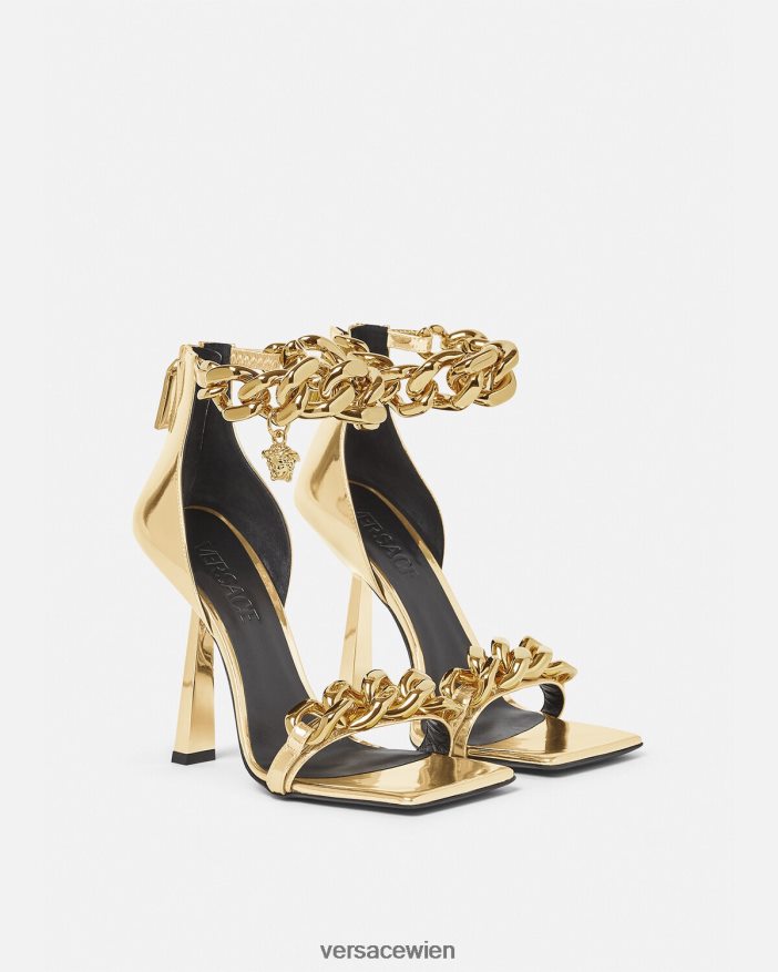 Gold Sandalen mit Medusa-Metallkette Versace Frauen Schuh 8N4XJD447
