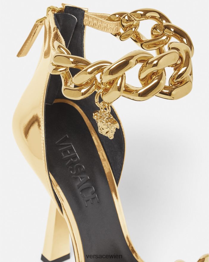 Gold Sandalen mit Medusa-Metallkette Versace Frauen Schuh 8N4XJD447