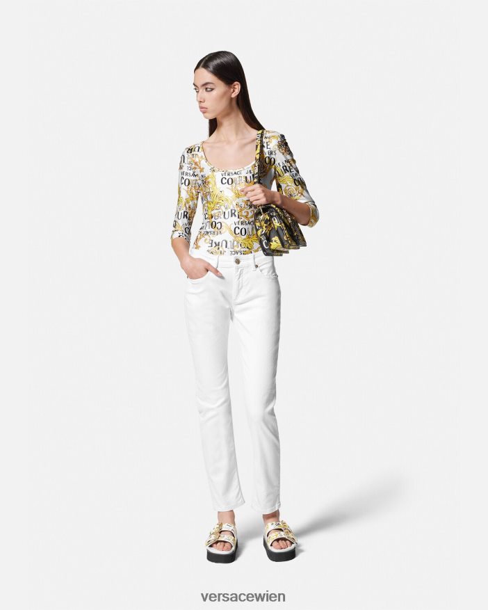 Gold und Weiß Couture-Body mit Logo Versace Frauen Kleidung 8N4XJD2210