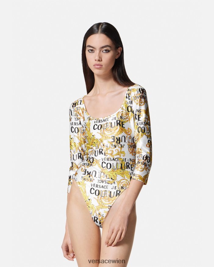 Gold und Weiß Couture-Body mit Logo Versace Frauen Kleidung 8N4XJD2210