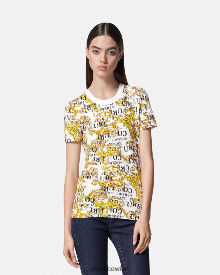 Gold und Weiß Couture-T-Shirt mit Logo Versace Frauen Kleidung 8N4XJD2223