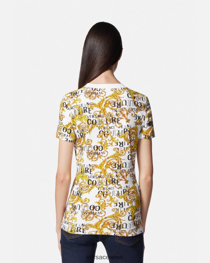 Gold und Weiß Couture-T-Shirt mit Logo Versace Frauen Kleidung 8N4XJD2223