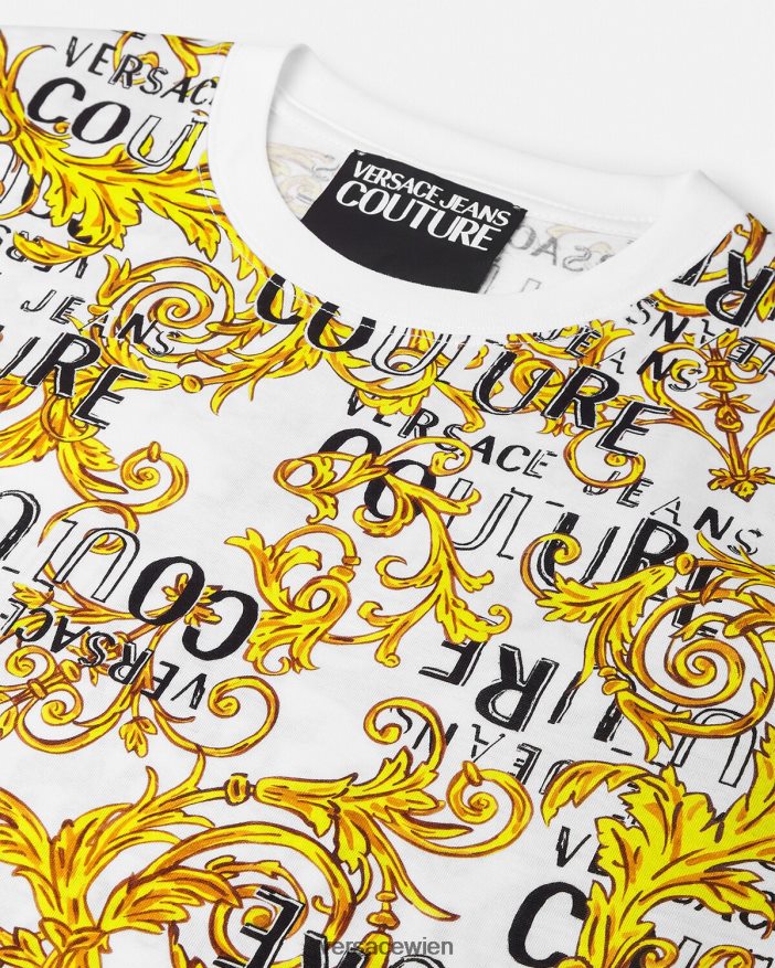 Gold und Weiß Couture-T-Shirt mit Logo Versace Männer Kleidung 8N4XJD2386