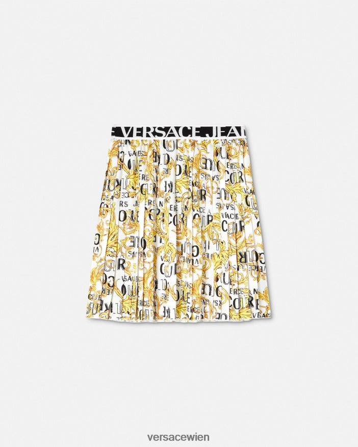 Gold und Weiß Faltenrock mit Logo-Couture-Design Versace Frauen Kleidung 8N4XJD2248