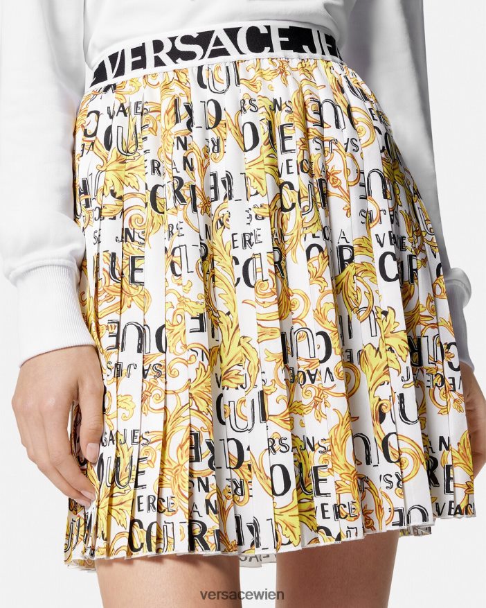 Gold und Weiß Faltenrock mit Logo-Couture-Design Versace Frauen Kleidung 8N4XJD2248