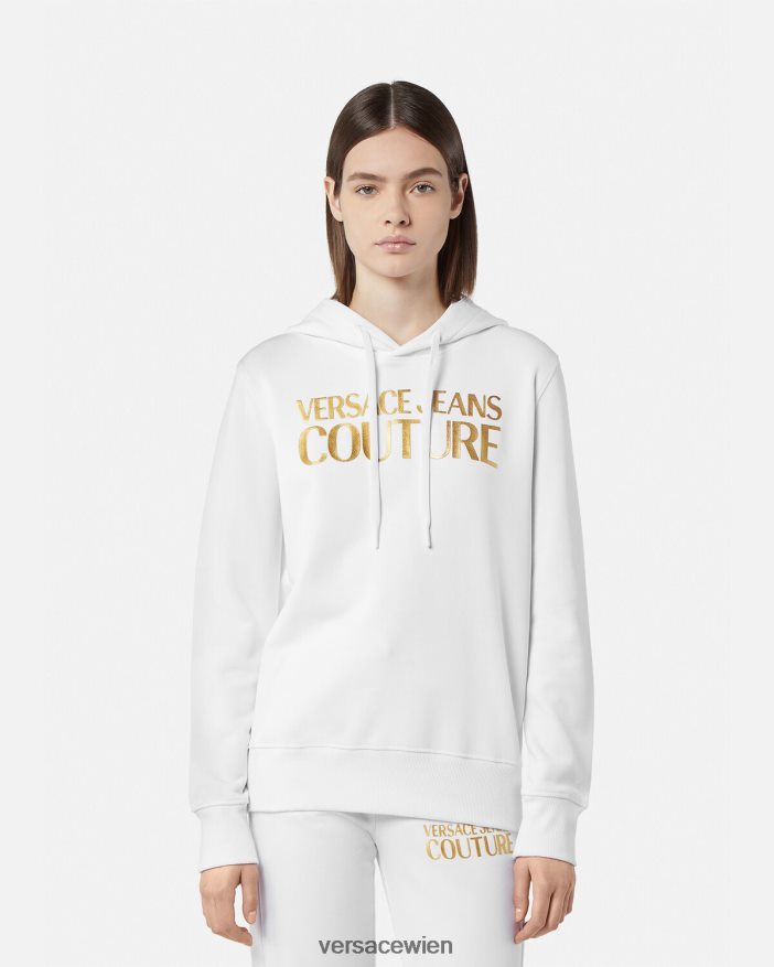 Gold und Weiß Kapuzenpullover mit Logo Versace Frauen Kleidung 8N4XJD2235