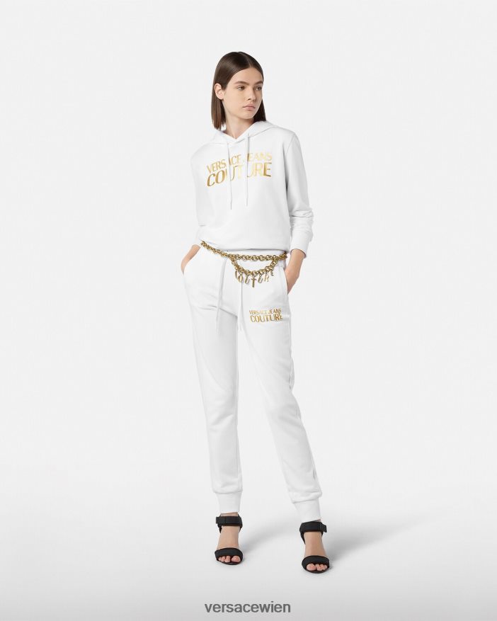 Gold und Weiß Kapuzenpullover mit Logo Versace Frauen Kleidung 8N4XJD2235