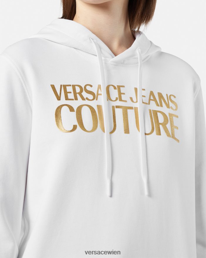 Gold und Weiß Kapuzenpullover mit Logo Versace Frauen Kleidung 8N4XJD2235