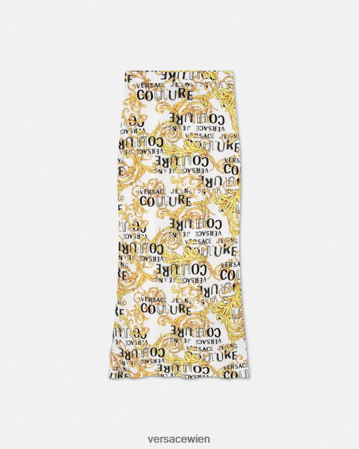 Gold und Weiß Logo-Couture-Midirock Versace Frauen Kleidung 8N4XJD2251