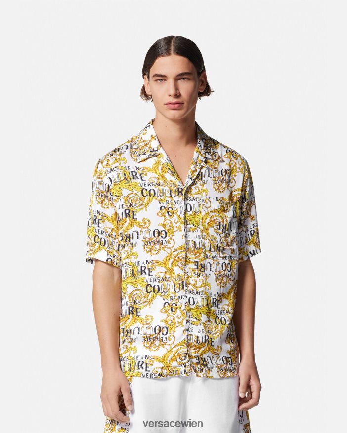 Gold und Weiß Logo-Couture-Shirt Versace Männer Kleidung 8N4XJD2396