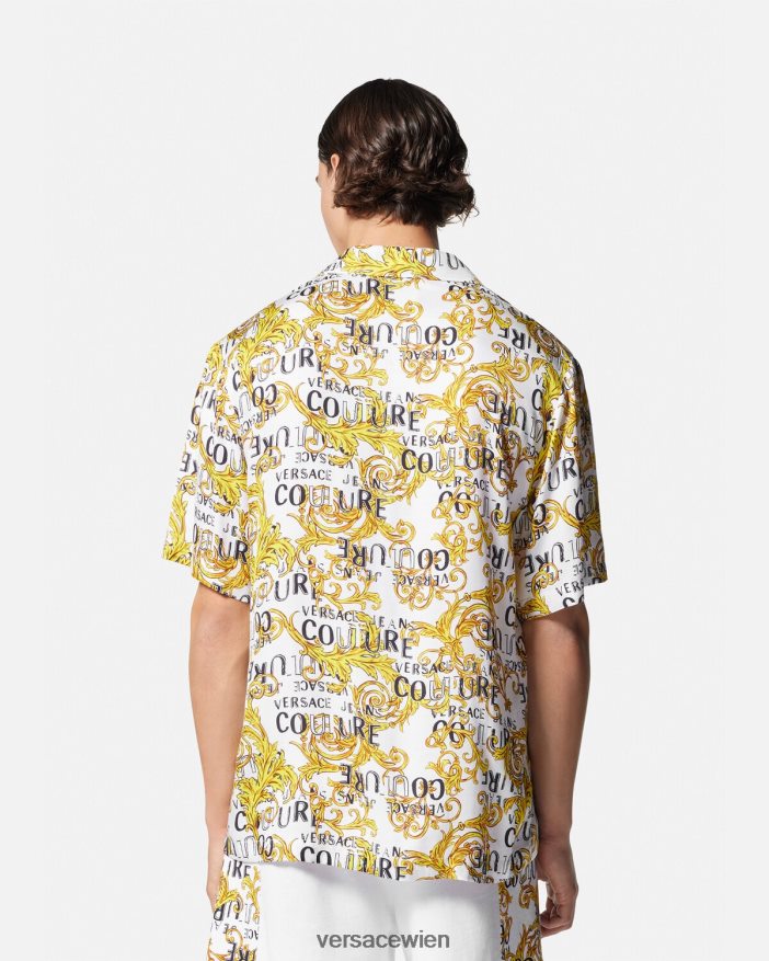Gold und Weiß Logo-Couture-Shirt Versace Männer Kleidung 8N4XJD2396
