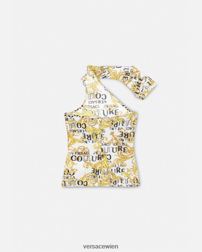 Gold und Weiß One-Shoulder-Oberteil mit Logo-Couture-Ausschnitt Versace Frauen Kleidung 8N4XJD2205