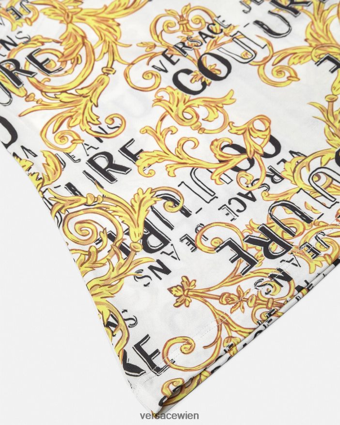 Gold und Weiß One-Shoulder-Oberteil mit Logo-Couture-Ausschnitt Versace Frauen Kleidung 8N4XJD2205