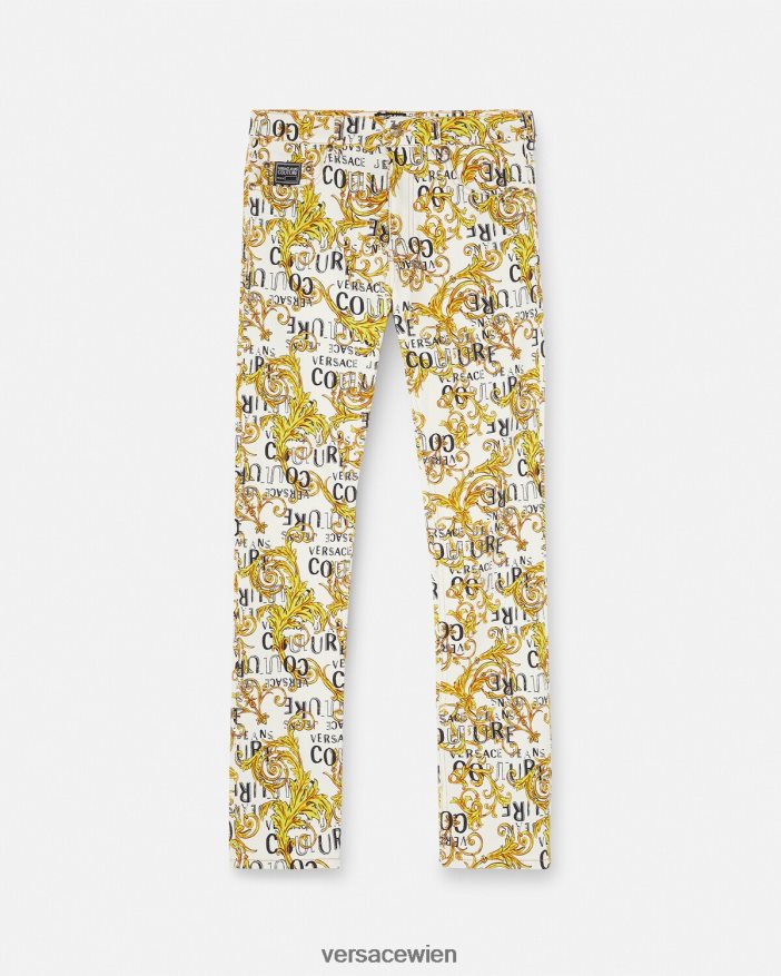 Gold und Weiß Slim-Fit-Jeans mit Logo-Couture-Logo Versace Männer Kleidung 8N4XJD2428