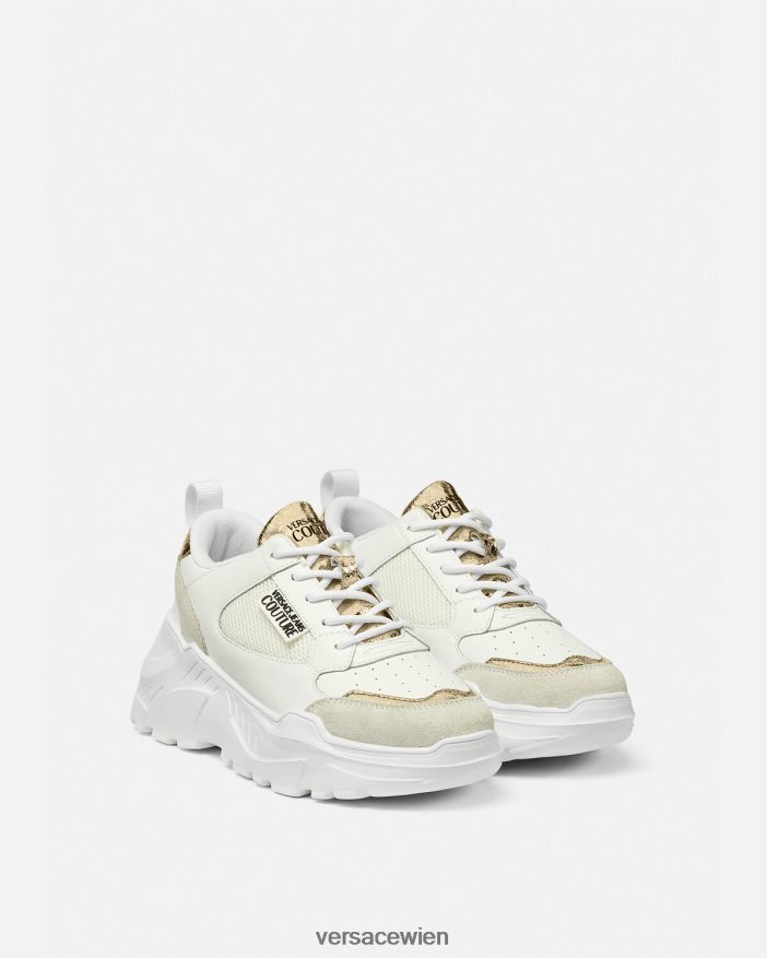 Gold und Weiß Speedtrack-Sneaker Versace Frauen Schuh 8N4XJD2264