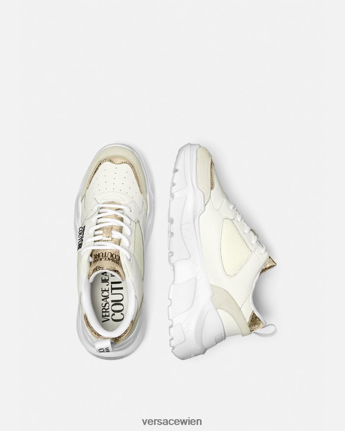 Gold und Weiß Speedtrack-Sneaker Versace Frauen Schuh 8N4XJD2264