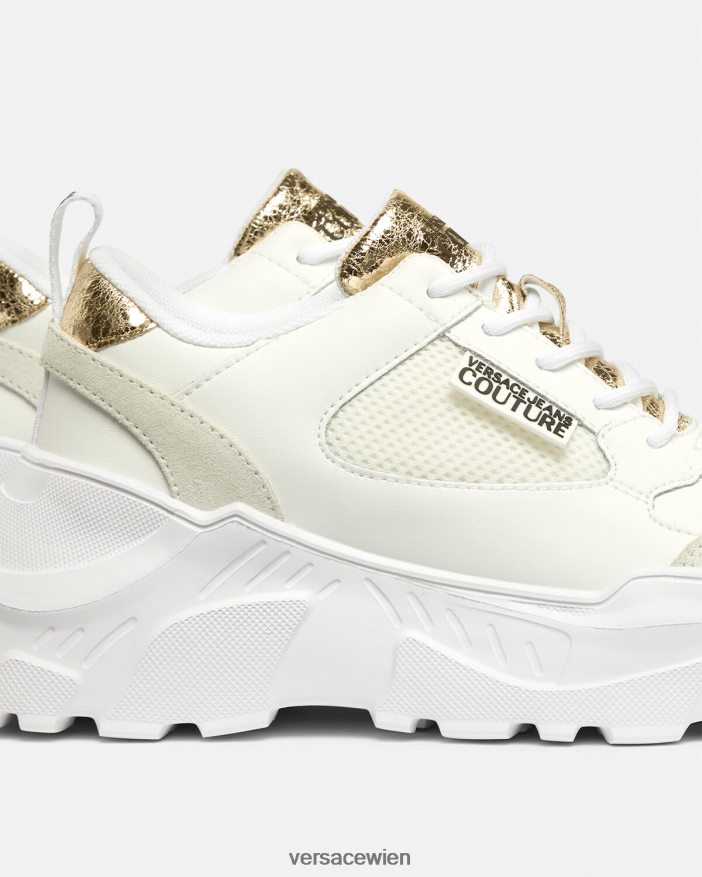 Gold und Weiß Speedtrack-Sneaker Versace Frauen Schuh 8N4XJD2264