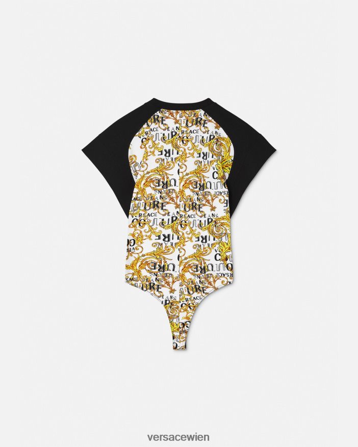 Gold und Weiß T-Shirt mit Logo-Couture-Bodysuit Versace Frauen Kleidung 8N4XJD2207