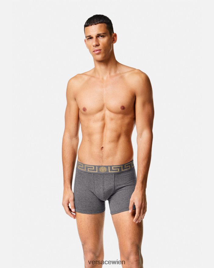 Grauschwarz Lange Unterhosen mit Greca-Bordüre 2er-Pack Versace Männer Unterwäsche und Strandbekleidung 8N4XJD1764