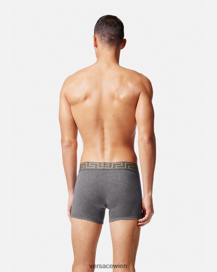 Grauschwarz Lange Unterhosen mit Greca-Bordüre 2er-Pack Versace Männer Unterwäsche und Strandbekleidung 8N4XJD1764
