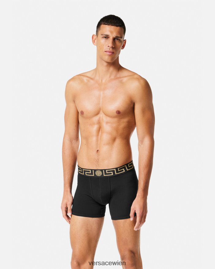 Grauschwarz Lange Unterhosen mit Greca-Bordüre 2er-Pack Versace Männer Unterwäsche und Strandbekleidung 8N4XJD1764