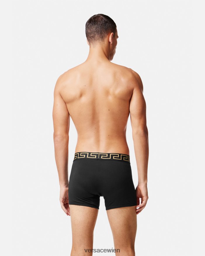 Grauschwarz Lange Unterhosen mit Greca-Bordüre 2er-Pack Versace Männer Unterwäsche und Strandbekleidung 8N4XJD1764