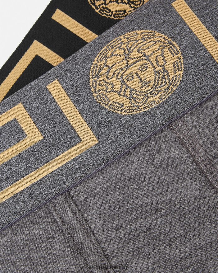 Grauschwarz Lange Unterhosen mit Greca-Bordüre 2er-Pack Versace Männer Unterwäsche und Strandbekleidung 8N4XJD1764