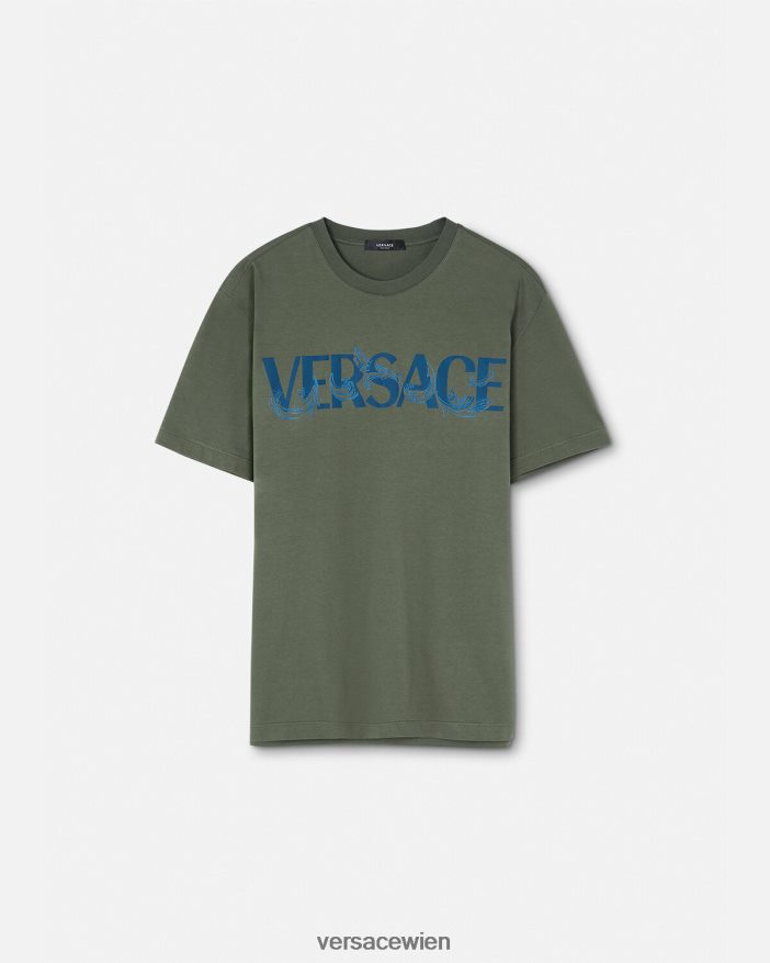 Grün T-Shirt mit Barocco-Silhouette-Logo Versace Männer Kleidung 8N4XJD1368