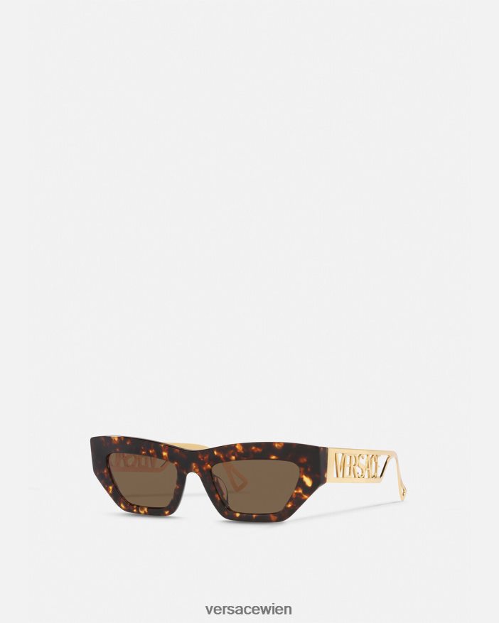 Havanna und Gold Cat-Eye-Sonnenbrille im Vintage-Stil der 90er Jahre mit Logo Versace Frauen Zubehör 8N4XJD689