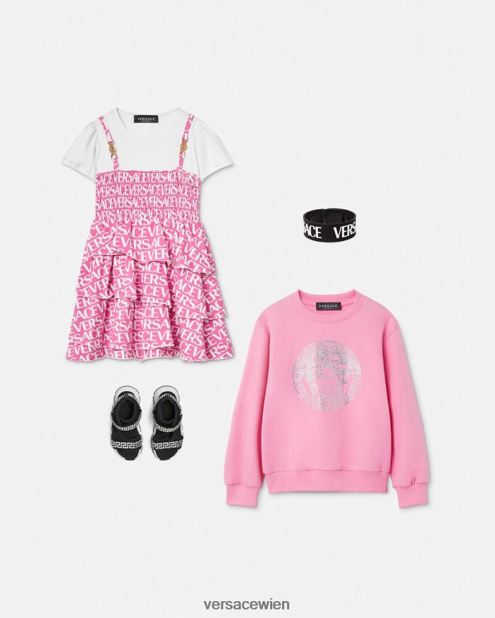 Hell-Pink Allover-Rüschenkleid Versace Kinder Kleidung 8N4XJD1977