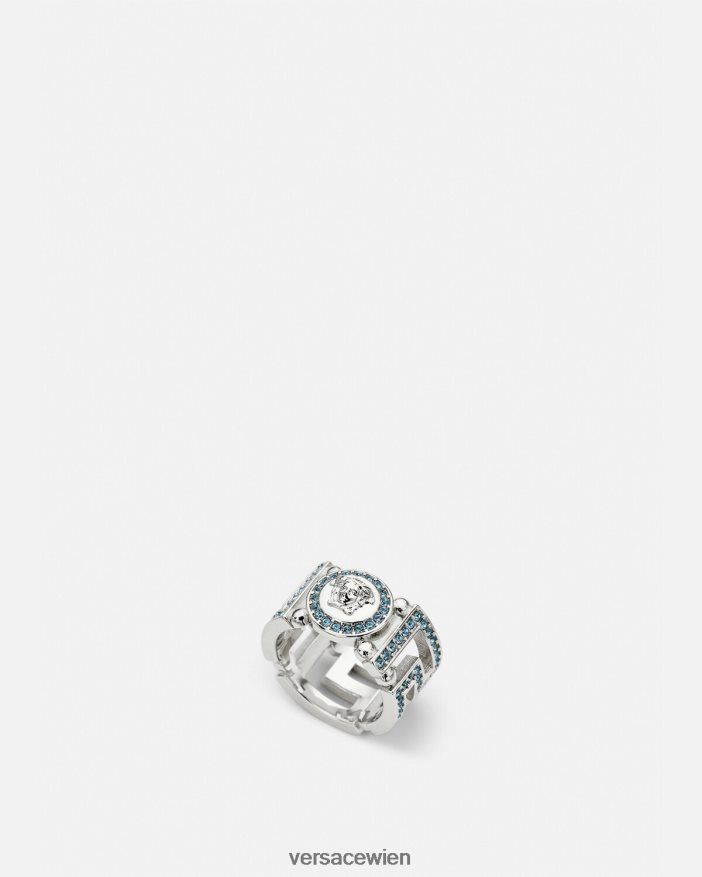 Hellblau und Metallic Kristall-Medusa-Greca-Ring Versace Frauen Zubehör 8N4XJD723