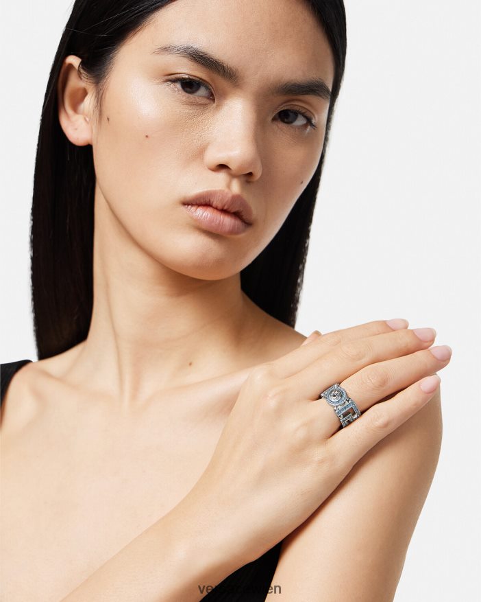 Hellblau und Metallic Kristall-Medusa-Greca-Ring Versace Frauen Zubehör 8N4XJD723