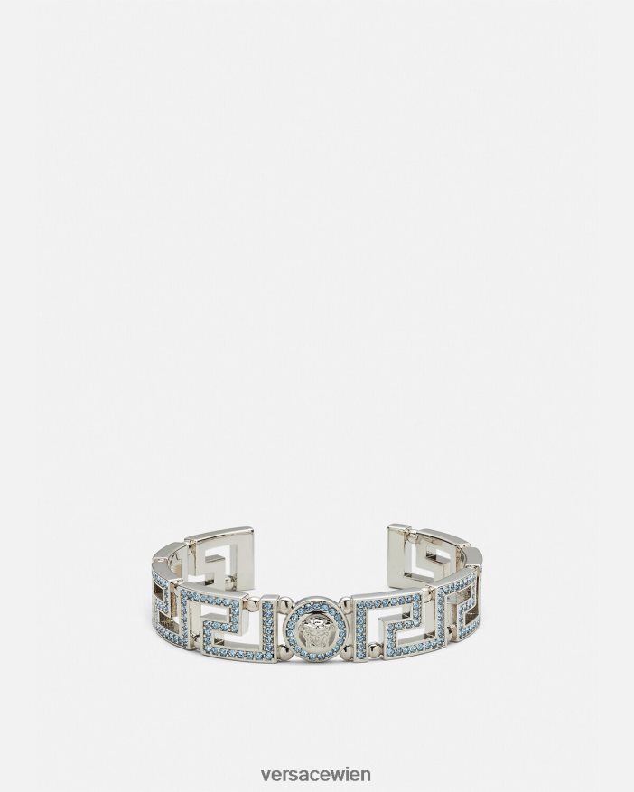 Hellblau und Metallic Manschettenarmband mit Medusa-Greca-Kristall Versace Frauen Zubehör 8N4XJD724