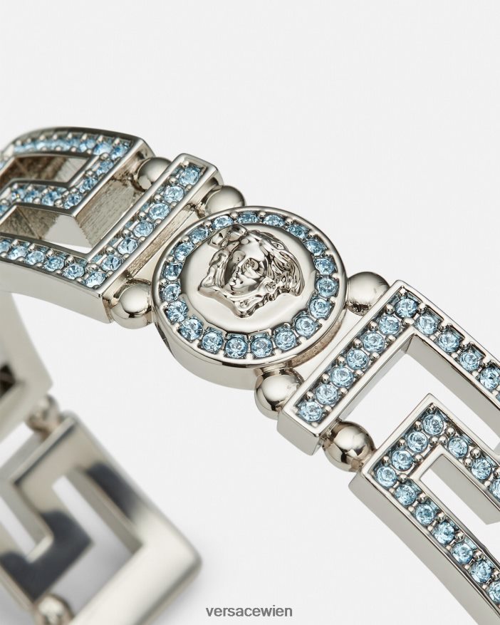 Hellblau und Metallic Manschettenarmband mit Medusa-Greca-Kristall Versace Frauen Zubehör 8N4XJD724