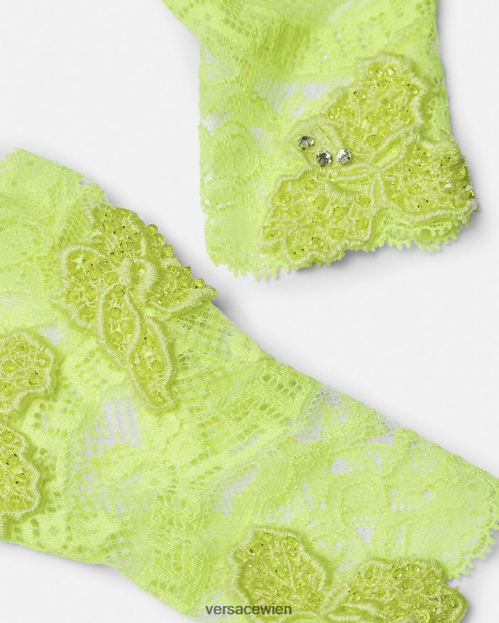Kalk Fingerlose Handschuhe aus bestickter Spitze Versace Frauen Zubehör 8N4XJD914