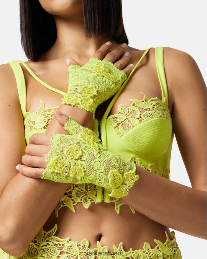 Kalk Fingerlose Handschuhe aus bestickter Spitze Versace Frauen Zubehör 8N4XJD914