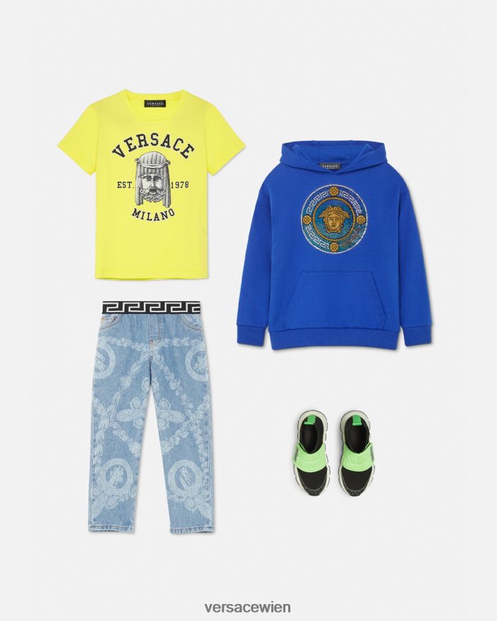 Königsblau Kapuzenpullover mit Kristallmedusa Versace Kinder Kleidung 8N4XJD2129
