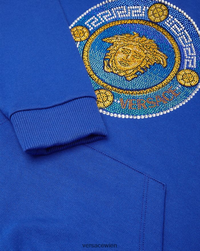 Königsblau Kapuzenpullover mit Kristallmedusa Versace Kinder Kleidung 8N4XJD2129