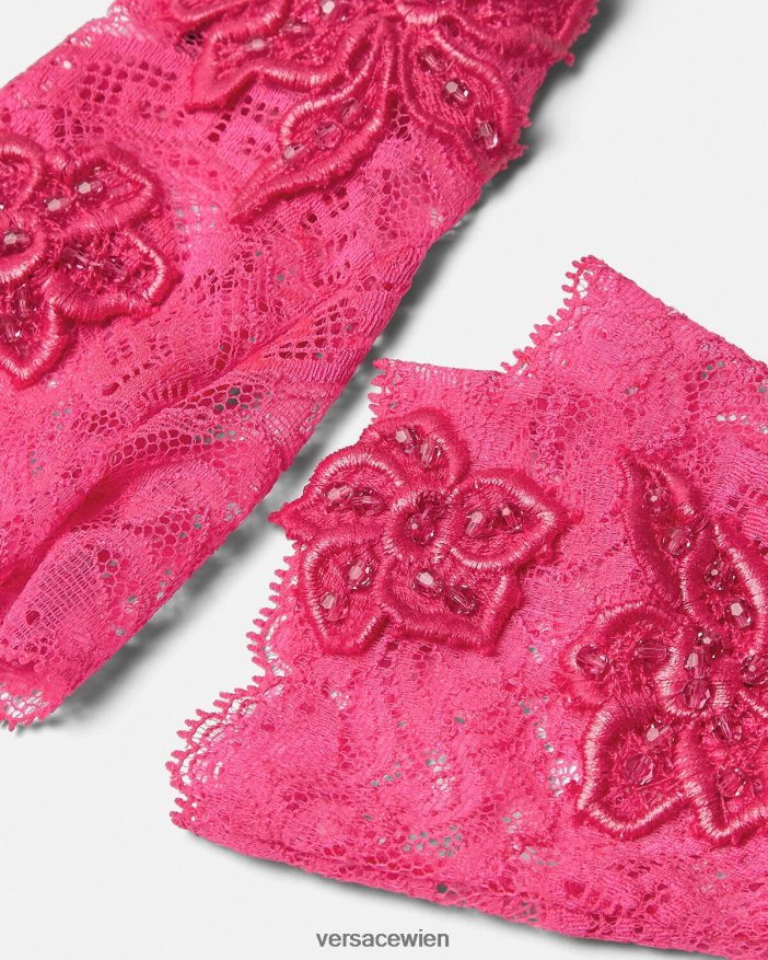 Rosa Fingerlose Handschuhe aus bestickter Spitze Versace Frauen Zubehör 8N4XJD913